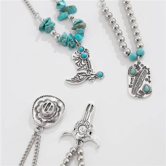 Western Necklaces Tamara Turquoise Beaded Layered Chain Necklaces Boho Style - Picture 6 of 7